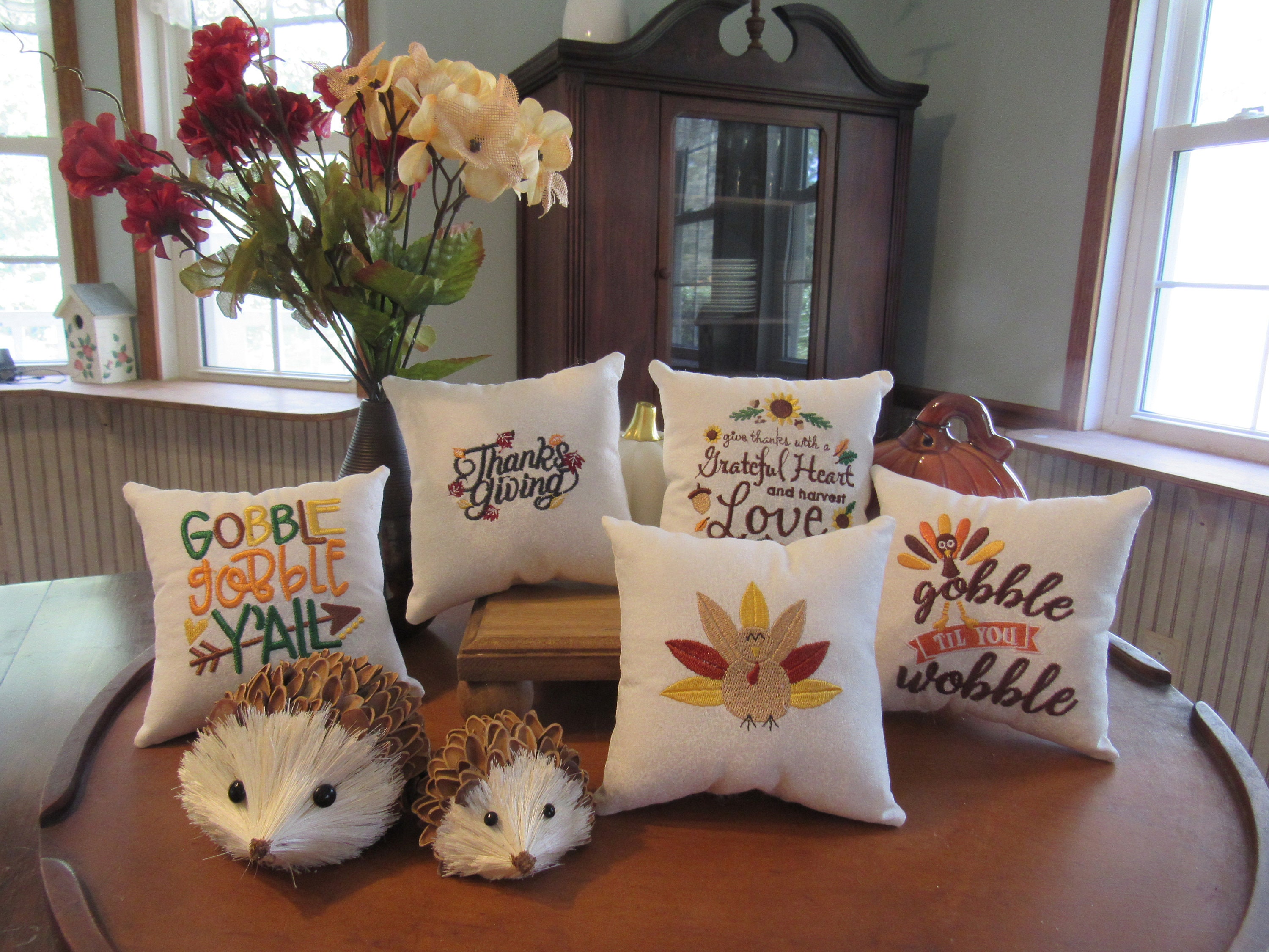 Handmade embroidered Thanksgiving, grateful, harvest, turkey, gobble …