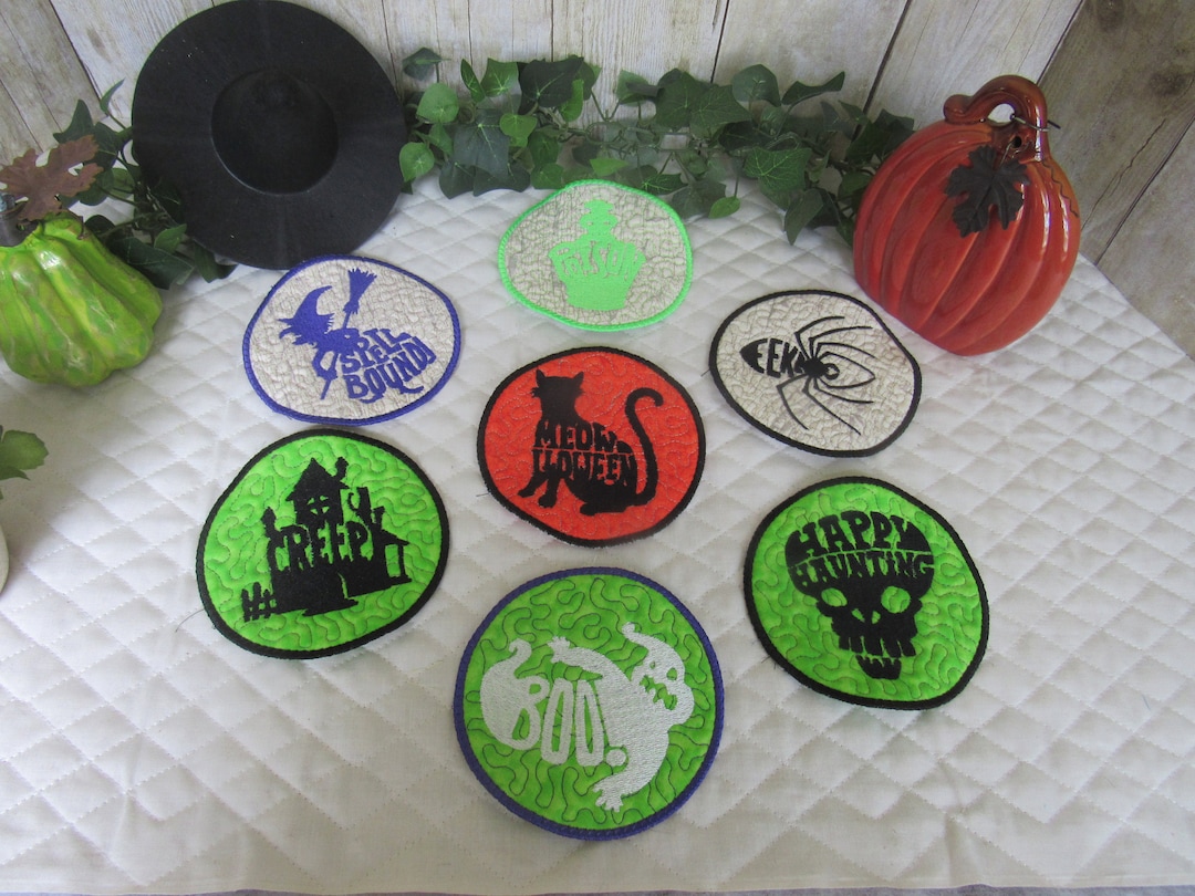 Embroidered Halloween Coaster Halloween Mug Rug Spider Etsy