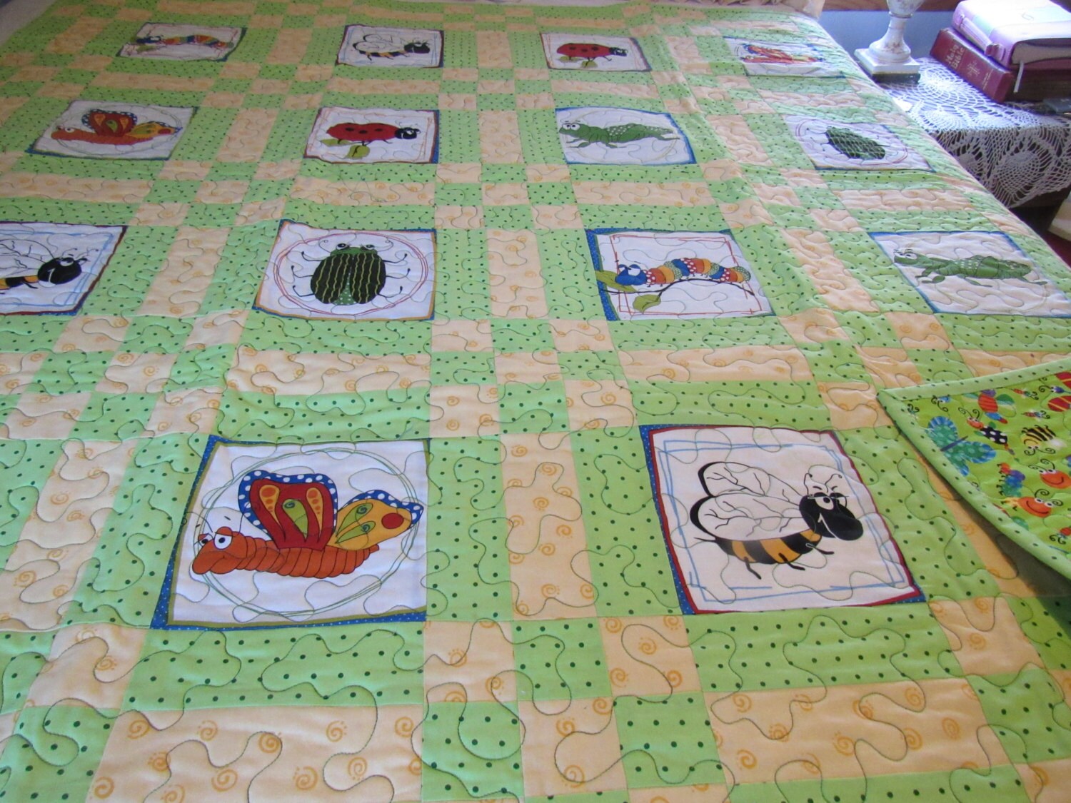 Green bug quilt homemade handmade quilt baby quilt toddler Etsy