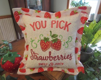 Embroidered strawberry accent, you pick strawberry mini pillow, spring decor, summer decor, strawberry decor