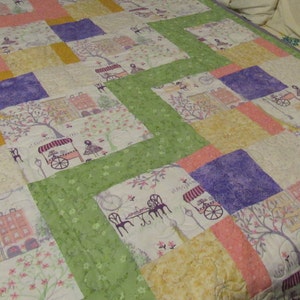 Homemade quilt, handmade quilt, twin bed quilt, girls decor, Paris print, eifel tower, lavender quilt, purple quilt image 1