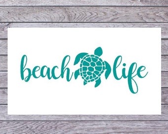 Beach life decal, turtle decal, Summer decal, Beach decal, vinyl car decal, laptop decal, cooler decal