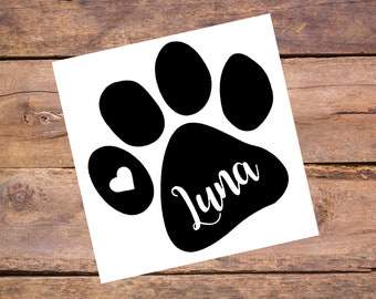 Paw Print Decal, Pet Name Decal, Paw Print Sticker, Paw Print Tumbler Decal, Dog Decal, Pet Memorial Decal, Dog Mom Decal, Dog Mom Gift