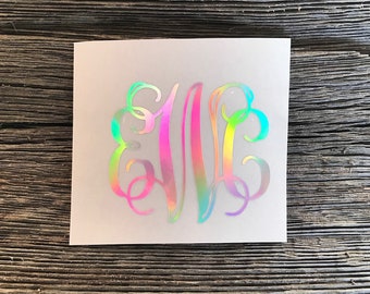 Holographic Monogram Decal Sticker for  Tumbler, Car Window, Laptop, Water Bottle, Wine Glass Tumbler, Planner, Custom Decal, Gift for Her