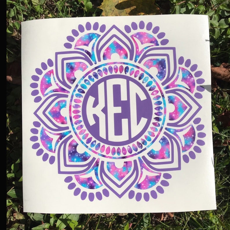 Mandala monogram decal in your choice of solid color and pattern.