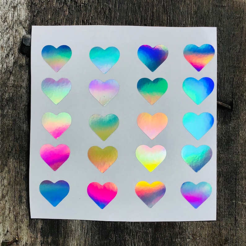 Holographic Heart Decal Sticker Sheet Heart Decals Planner Etsy