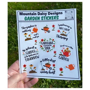 Garden Sticker Sheet for Water Bottles, Tumblers, Laptops, 6x6 Waterproof Garden Sticker Set , Gardening Stickers, Funny Gardener Gift image 1