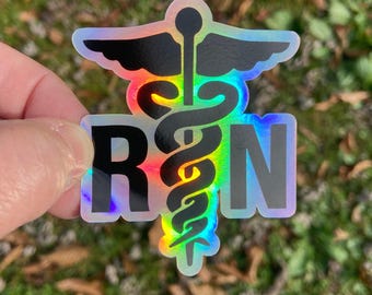 Holographic RN Sticker, Registered Nurse Sticker, Caduceus Sticker, Water Bottle Sticker, Laptop Sticker, Gift for Her, Tumbler Sticker