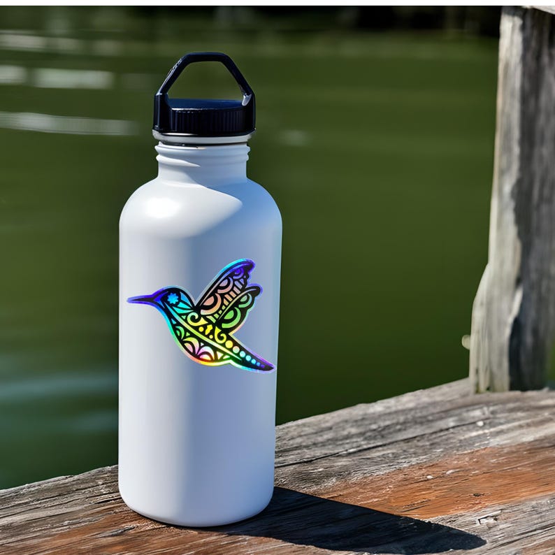 Holographic Hummingbird Sticker, Holographic Sticker for Water Bottle, Laptop Sticker, Nature Sticker, Animal Sticker, Waterproof Sticker image 3