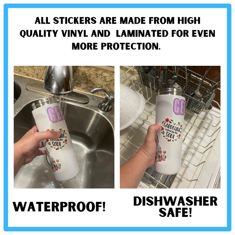 two pictures of a person holding a cup in front of a sink
