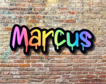 Holographic Graffiti Vinyl Name Sticker, Custom Name Decal, Tumbler Name Decal, Name Sticker, Personalized Graffiti Name Stickers,