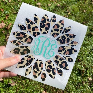 Cheetah Leopard print sunflower with monogram decal sticker