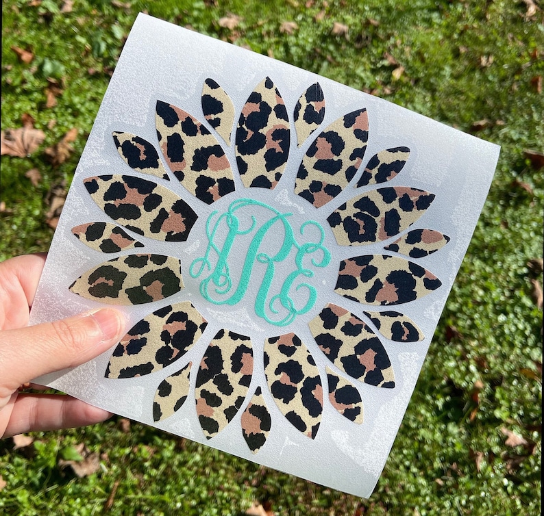 Cheetah Leopard print sunflower with monogram decal sticker