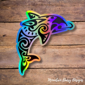 Holographic Dolphin Sticker, Water Bottle Sticker, Cute Stickers for Her, Laptop Sticker, Waterproof Sticker, Vinyl Sticker, Car Decal
