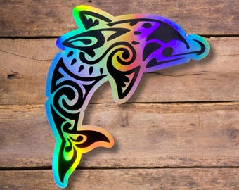 Holographic Dolphin Sticker, Water Bottle Sticker, Cute Stickers for Her, Laptop Sticker, Waterproof Sticker, Vinyl Sticker, Car Decal