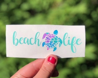 Sea Turtle Decal, Beach Life Decal, Summer Decal, Beach Decal, Vinyl Car Decal, Turtle Tumbler Decal, Turtle Sticker, Turtle Cup Decal