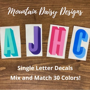 Double Layer Single Letter Decal Sticker, Single Initial Decal, Letter Decal for Cup, Shadow Monogram Vinyl Tumbler Decal, Free Shipping