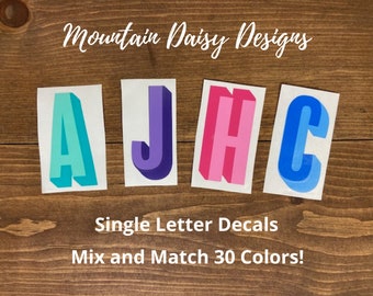 Double Layer Single Letter Decal Sticker, Single Initial Decal, Letter Decal for Cup, Shadow Monogram Vinyl Tumbler Decal, Free Shipping
