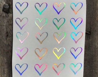 Holographic Heart Decal Sticker Sheet, Heart Decals, Heart Stickers, Planner Stickers, Tumbler Decal,  Decal, Peel and Stick Decals, DIY