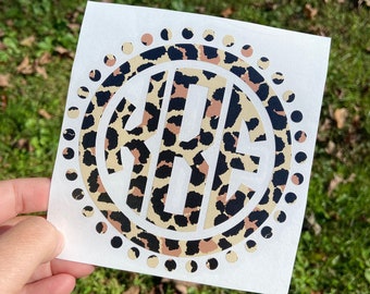 Cheetah Monogram Car Decal, Leopard Monogram Decal, Tumbler Decal, Leopard Monogram Decal, Custom Monogram Decal, Vinyl Decal, Free Shipping