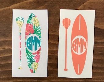 Paddle board monogram car decal sticker, Stand Up paddle board decal, Sup decal