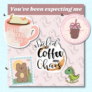 Sticker imperméable brillant en vinyle rose girly café | autocollant rétro | amateur de café glacé | Autocollants mignons de café | Paquet/paquet de 4 | individuel