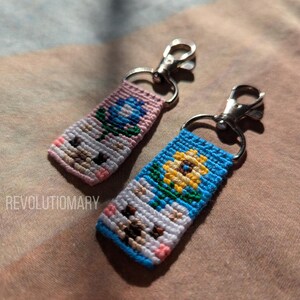 Bear friendship bracelet keychain matching set blue and pink