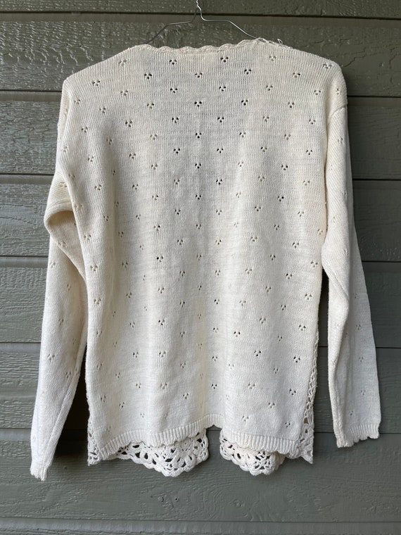 Vintage | Hand Knit | Crochet | Cardigan | Cream … - image 7