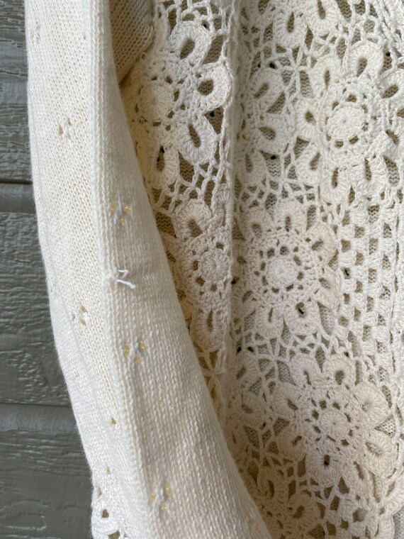 Vintage | Hand Knit | Crochet | Cardigan | Cream … - image 8