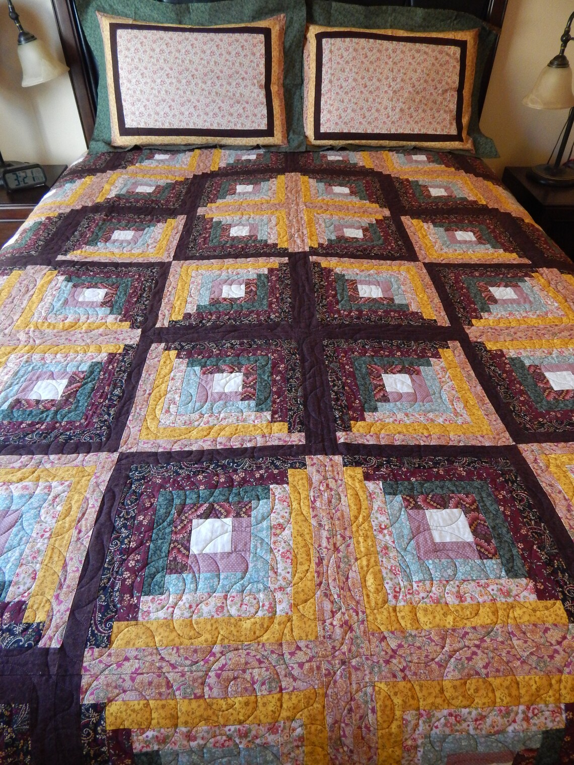 Beautiful Queen Handmade Log Cabin Quilt with Pillow Shams Etsy