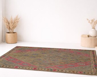 6x8 Light Yellow & Pink TURKISH KILIM Rug, 6x8 Vintage Kilim Rug, 6x8 Kilim Rug, Handmade Wool Jute Rug, Geometric Tribal Style, Traditional
