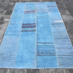 5x8 Blue Flatweave Patchwork Handmade Wool Rug 5x8 Blue Flatweave Rug 5x8 Kilim Rug Turkey Rug Oriental Home Decor 5x8 Area Rug 4.10x7.9 Rug