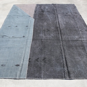 8x30 Handgeknüpfter Hanf Teppich 8x30, Blau Grau Schwarzer Hanf Teppich, Handgemachter Hanf Teppich, Hanf Teppich 8x10, Anatolische 60er Jahre