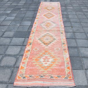 3x13 Pink Blush Vintage Runner Rug, 3x13 Vintage Runner, 3x13, Handmade Wool Rug, 3x13 Turkish Runner, Peach Pink Rug, Hallway Runner Rug