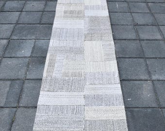 Vintage Turkish Kilim Runner Rug: Handmade Wool, Shabby Chic 2x8