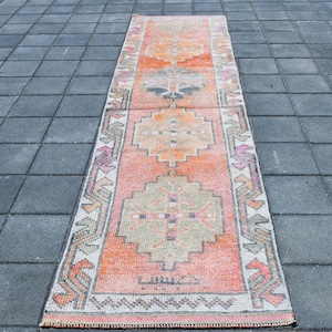 3x11 Soft Pastel VINTAGE HERKI RUNNER Rug, 3x11 Herki Runner, 3x11 Rug, Handmade Wool Rug, 3x11 Turkish Runner, Hallway Runner, Entrway Rug