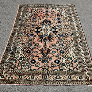 5x7 Navy Blue Red Persian Rug, 5x7 Persian Rug, 5x7 Rug, Handmade Wool Rug, 5x7 Area Rug, Oriental Aesthetic Style, 5x7 Vintage Rug, Antique