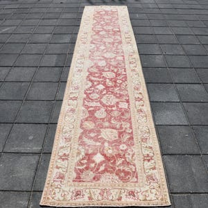 3x12 Soft Red PERSIAN RUNNER RUG, 3x12 Persian Runner, 3x12 Rug, Handmade Floral Wool Rug, 3x12 Vintage Runner, Red Persian Runner, Antique
