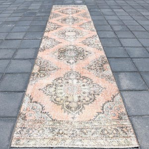 3x12 Soft Earthly VINTAGE RUNNER RUG, 3x12 Vintage Runner, 3x12 Rug, Handmade Persian Rug, 3x12 Turkish Runner, Soft Pastel Bohemian, Gift
