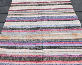 Alfombra Kilim turca hecha a mano: lana burdeos y azul, decoración bohemia