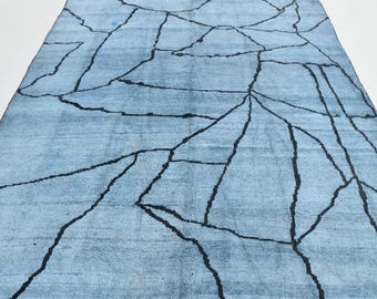 200x250 MODERNER HANF Teppich Himmelblau, 200x300 Hanf Teppich, Weicher Handgeknüpfter Teppich, Bauernhaus Dekor, Unikat, Hanf Kelim Teppich