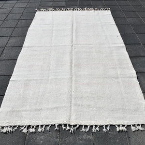 5x8 Rug, 5x8 Hemp Rug, 5x8 Neutral Vintage Hemp Rug, 5x8, Turkey Handmade Hemp, 5x8 Rug, White & Beige Hemp Rug, Rug For Beach House Room