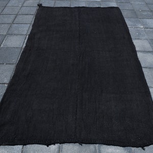 5x8 Black Hemp Area Rug, 5x8 Pastel Vintage Hemp Rug, 5x8 Hemp Rug, Natural Handmade Oushak, Black Tones Hemp Rug, Rug For Living Room 60s