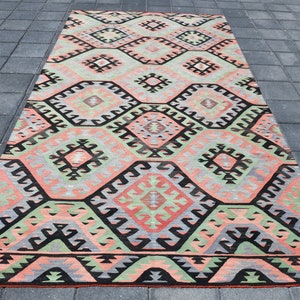 6x11 Area Rug, 6x11 Ikat Kilim, 6x11 VINTAGE TURKISH KILIM Rug, 6x11, Oushak Handmade Kilim, 6x11 Rug, Green & Black Kilim Rug, Anatolian