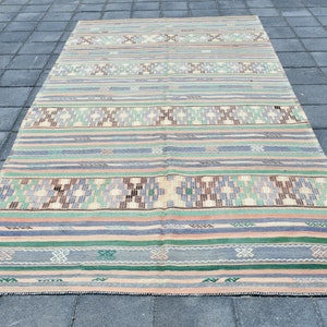 6x11 Kilim Rug, 6x11 Blue & Green Modern Kilim Rug, 6x11, Turkey Handmade Kilim, 6x11 Rugs, Bohemian Eclectic Style, Rug For Bedroom Kitchen