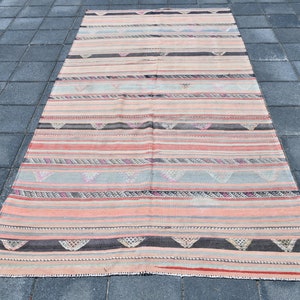 5x9 Area Rug, 5x9 MODERN ANTIQUE KILIM Rug, 5x9 Turkish Kilim Rug, Wool Handmade Oushak, Pale Red & Blue Kilim, Boho Chic Kilim, 58s Rugs
