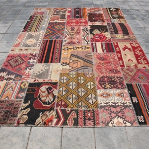 7x10 Türkischer Vintage Roter Kelim Teppich, 7x10 Übergroßer Kelim Teppich, 7x10 Teppich, Türkei Teppich, Türkischer Teppich, Anatolischer alter Kelimteppich, Kilim, KP-240