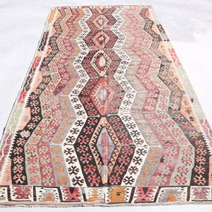 6x12 TURKISH VINTAGE KILIM Rug, 6x12 Vintage Kilim Rug, Wool Handmade Oushak Kilim, 6x12 Geometric Kilim, Area Rug 6x12, Pale Red Kilim, 58s