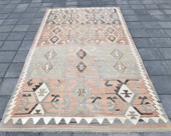 Colorful Turkish Kilim Rug,Turkish Kilim,Anatolian rug,Handwoven Rug,Striped Rug,5'3x9'11Ft,Carpet Rug,Area Rug,161x301Cm,Wool Rug,Antique