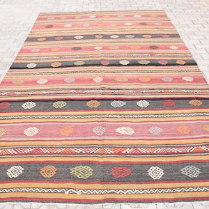 6x12 TURKISH VINTAGE KILIM Rug, 6x12 Kilim Rug, 6x12 Rug, Handmade Wool Rug, 6x12 Vintage Kilim Rug, Red & Orange Kilim, Long Wide Area Rug